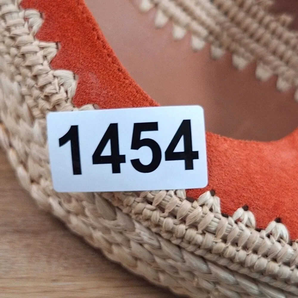 Tory Burch Espadrille Wedge Sandals Women's 9 Orange Jute Leather Platform Heels